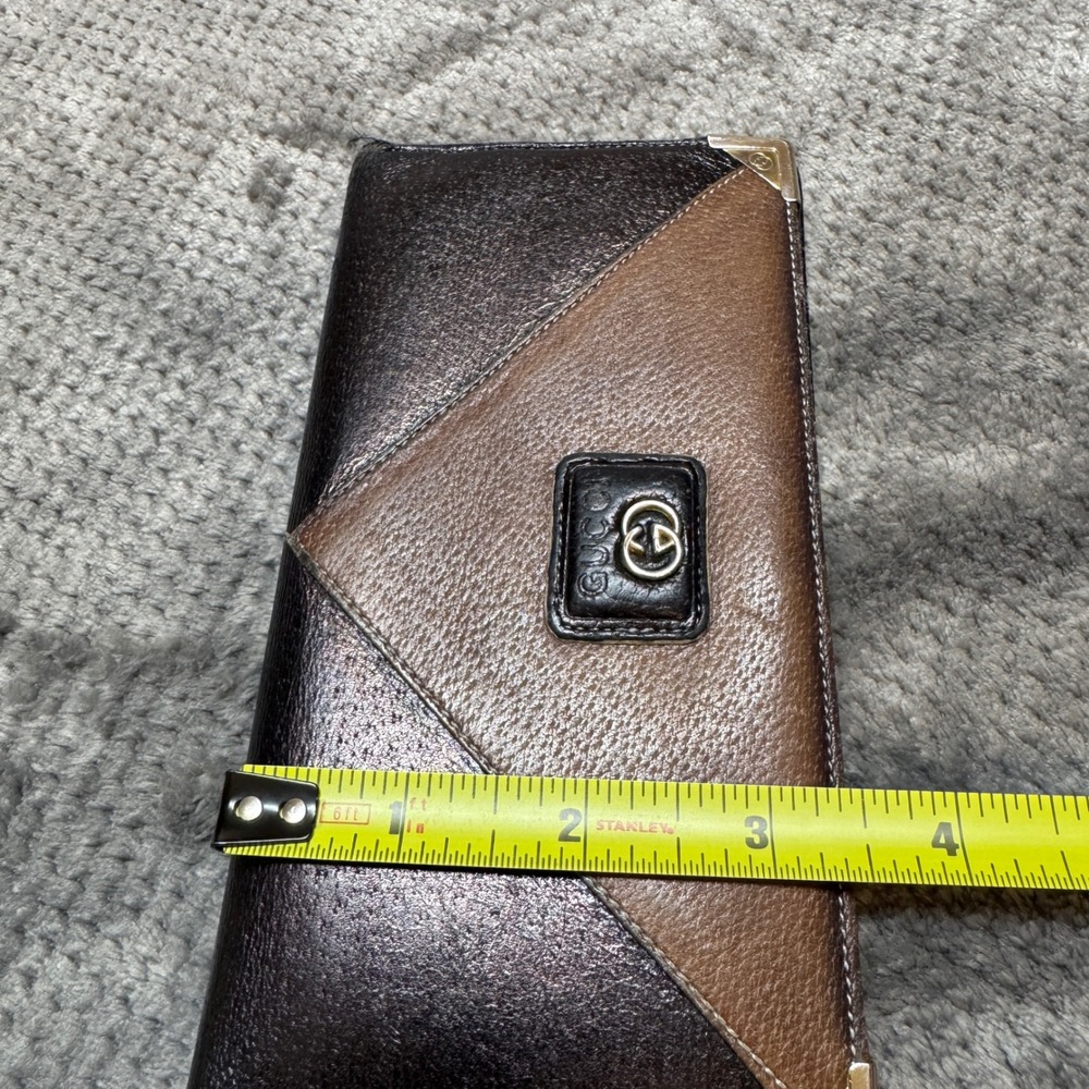 Vintage Gucci Accessory Collection Leather Long Wallet Brown Black Bifold - Picture 5 of 15